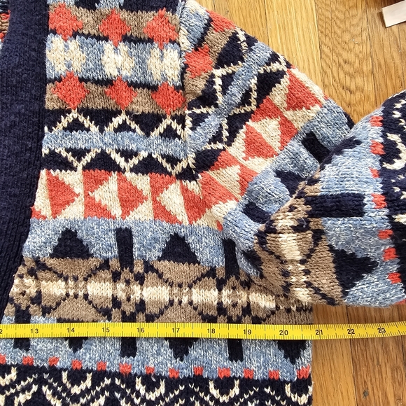 LL Bean cotton ragg open front cardigan sweater fair isle nordic heavyweight L - Picture 3 of 6